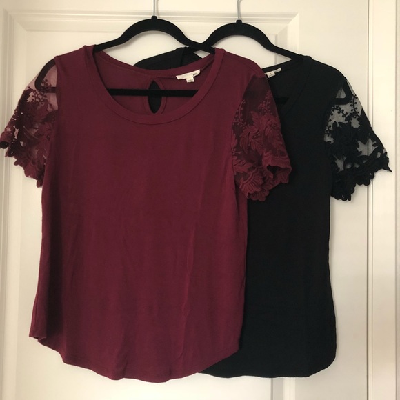 Kaii Tops - DEAL‼️ 2 Embroidered Lace Sleeve Burgundy Black